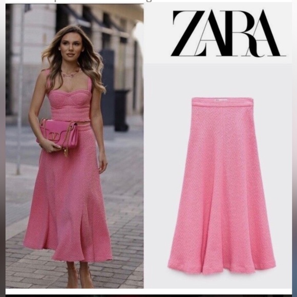 Zara Dresses & Skirts - 💕VDAY RARE NWT Blog Fave Zara PINK TEXTURED TWEED Skirt Barbie Barbiecore